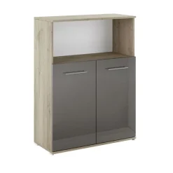 Mobile multiuso con ripiano ufficio 80x106h cm 2 ante rovere antracite lucido Time C