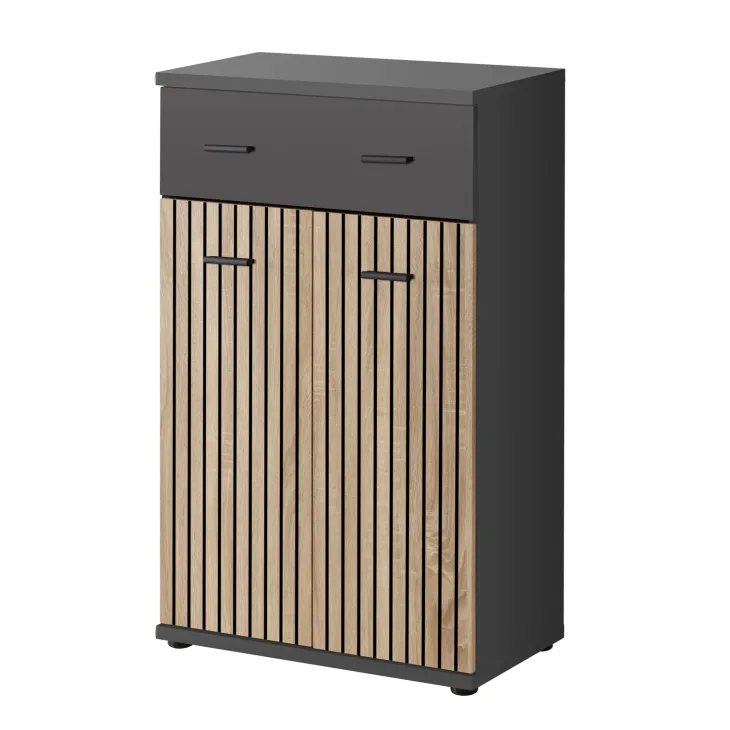 Mobile multiuso ingresso 60x96h cm stampa a righe rovere rustico antracite California Gihome®