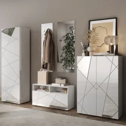 Mobile multiuso ingresso 78x116h cm scarpiera bianco lucido specchio Olimpo