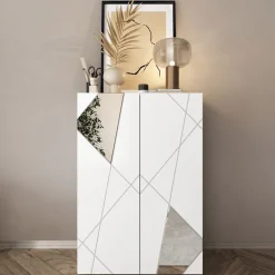 Mobile multiuso ingresso 78x116h cm scarpiera bianco lucido specchio Olimpo