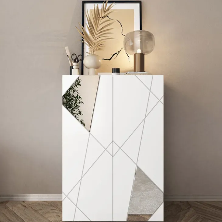 Mobile multiuso ingresso 78x116h cm scarpiera bianco lucido specchio Olimpo