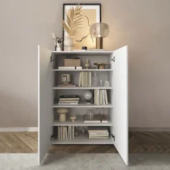 Mobile multiuso ingresso 78x116h cm scarpiera bianco lucido specchio Olimpo