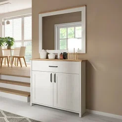 Mobile multiuso 102x99h cm 2 ante 1 cassetto scandinava bianco frassinato rovere Lars