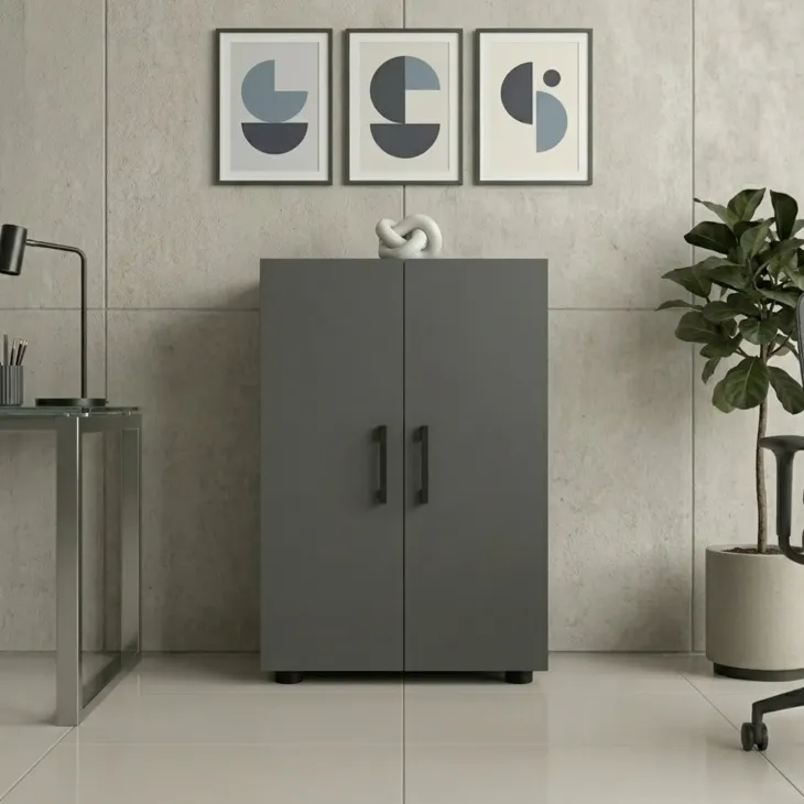 Mobile multiuso 49x74h cm moderno ufficio 2 ante 2 ripiani antracite Arkiva
