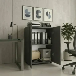 Mobile multiuso 49x74h cm moderno ufficio 2 ante 2 ripiani antracite Arkiva