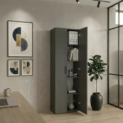 Mobile multiuso 49x178h cm moderno ufficio 2 ante 5 ripiani antracite Arkiva