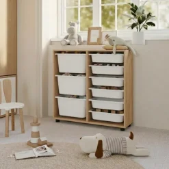 Mobile portagiochi 89x85h cm cassettiera multiuso rovere Fast Concordia