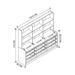 Mobile portagiochi 133x115h cm 9 scaffali e cassettiera rovere Fast Concordia