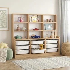 Mobile portagiochi 133x115h cm 9 scaffali e cassettiera rovere Fast Concordia