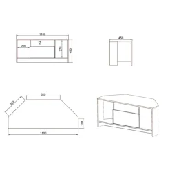 Mobile porta TV angolare 110x49h cm 3 vani 1 ribalta bianco lucido Folk