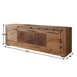 Mobile porta TV credenza 178x62h cm 3 ante legno massello rovere Ebania