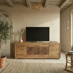 Mobile porta TV credenza 178x62h cm 3 ante legno massello rovere Ebania