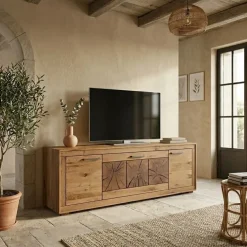 Mobile porta TV credenza 178x62h cm 3 ante legno massello rovere Ebania