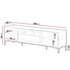 Mobile porta TV moderno 180x54h cm con camino elettrico rovere nero Duble