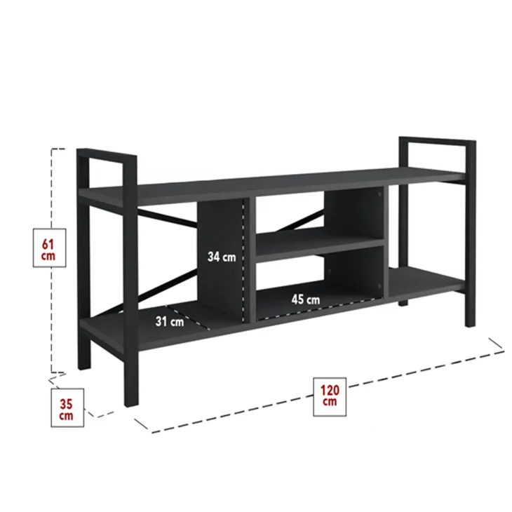 Mobile porta tv moderno 120x61h cm industrial metallo antracite Loft