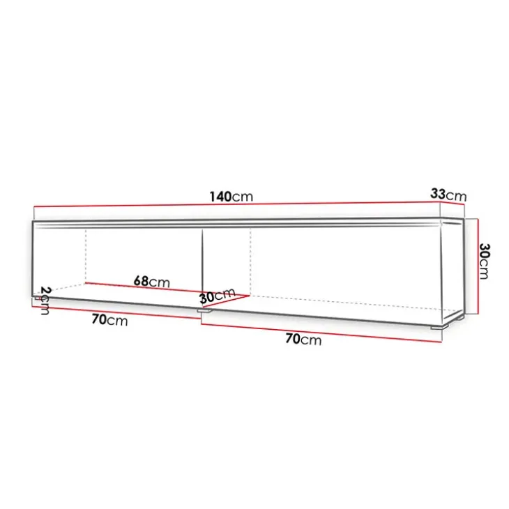 Mobile porta TV sospeso 140x30h cm 2 ante design rovere bianco lucido Silvia