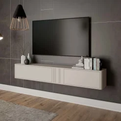 Mobile porta TV sospeso 190x30h cm 2 ante a ribalta beige cashmere Bellagio