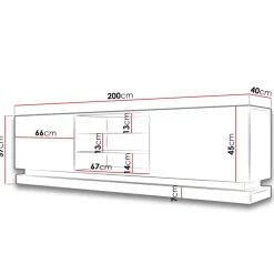 Mobile porta tv sospeso 200x57h cm 2 ante 2 vani a giorno bianco lucido Bianca