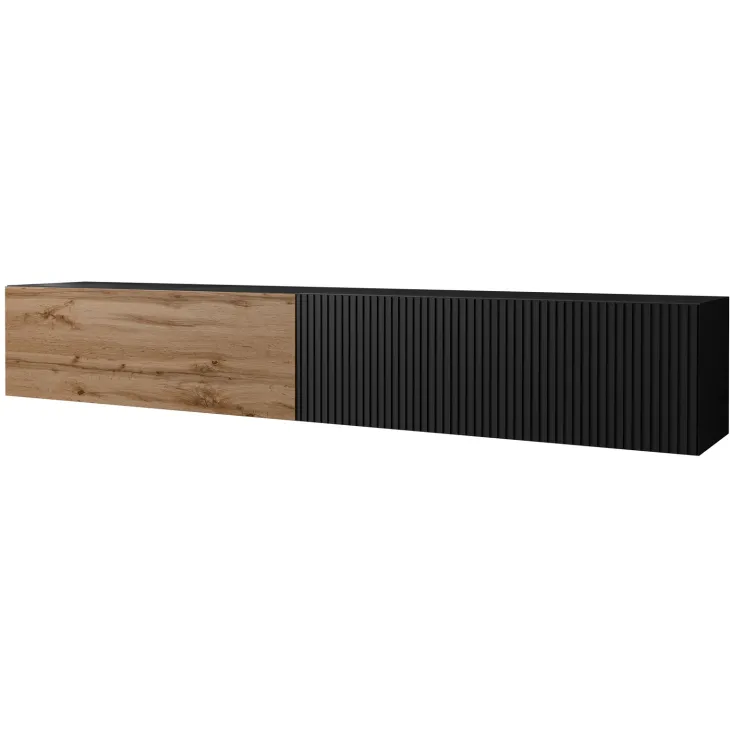 Mobile porta TV sospeso 200x31h cm 2 ante a ribalta nero opaco rovere wotan Mirel