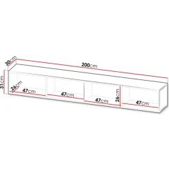 Mobile porta TV sospeso 200x31h cm 2 ante a ribalta nero opaco Mirel
