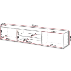 Mobile porta tv sospeso 200x37h cm 2 ante 2 vani a giorno bianco lucido Southampton