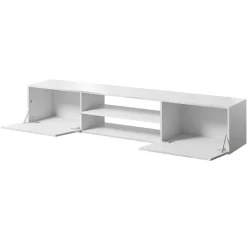 Mobile porta tv sospeso 200x37h cm 2 ante 2 vani a giorno bianco lucido Southampton