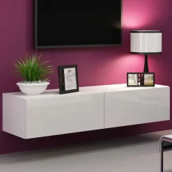 Mobile porta tv sospeso 140x30h cm 2 ante moderno bianco lucido Teodora