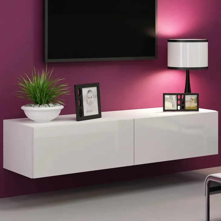 Mobile porta tv sospeso 140x30h cm 2 ante moderno bianco lucido Teodora