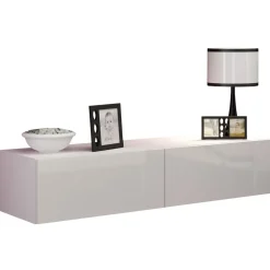 Mobile porta tv sospeso 140x30h cm 2 ante moderno bianco lucido Teodora