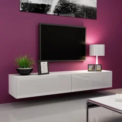 Mobile porta tv sospeso 180x30h cm 2 ante moderno bianco lucido Teodora