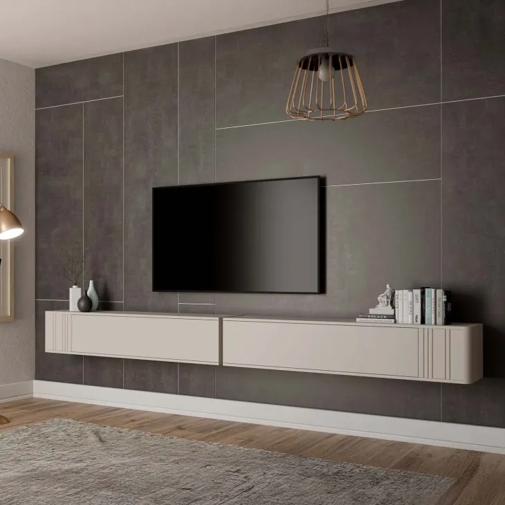 Mobile porta TV sospeso 300x30h cm beige cashmere Bellagio 5