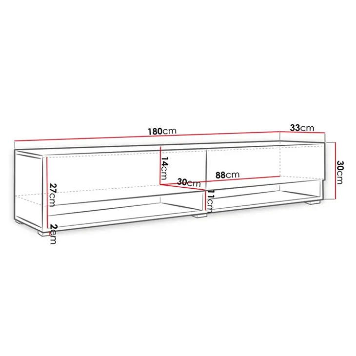 Mobile porta TV sospeso 180x30h cm con LED rovere Gregoria