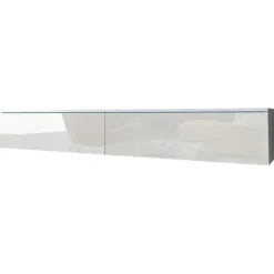 Mobile porta TV sospeso 180x30h cm design bianco lucido 2 ante Silvia
