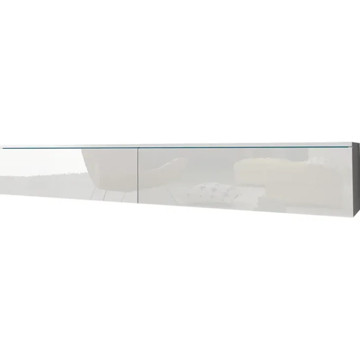 Mobile porta TV sospeso 180x30h cm design bianco lucido 2 ante Silvia