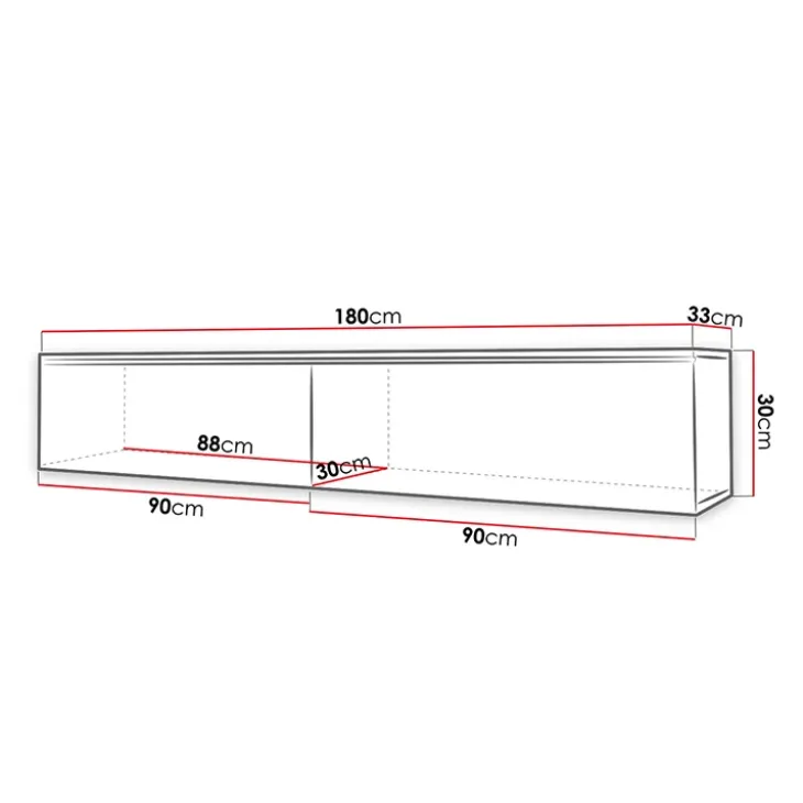 Mobile porta TV sospeso 180x30h cm design bianco lucido 2 ante Silvia