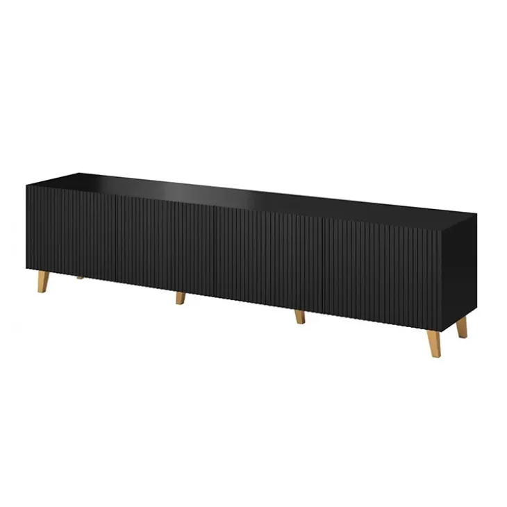 Mobile porta TV 201x52cm 4 ante cannettato nero Essence