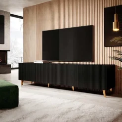 Mobile porta TV 201x52cm 4 ante cannettato nero Essence