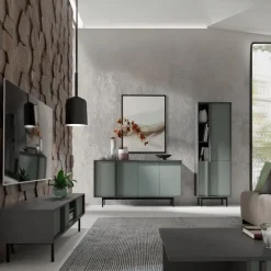 Mobile porta tv 163x43 cm 3 ante 2 vani a giorno antracite verde Essenzia