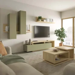 Mobile porta tv 219x52cm moderno soggiorno verde salvia rovere Megan Gihome®
