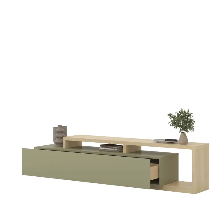 Mobile porta tv 219x52cm moderno soggiorno verde salvia rovere Megan Gihome®
