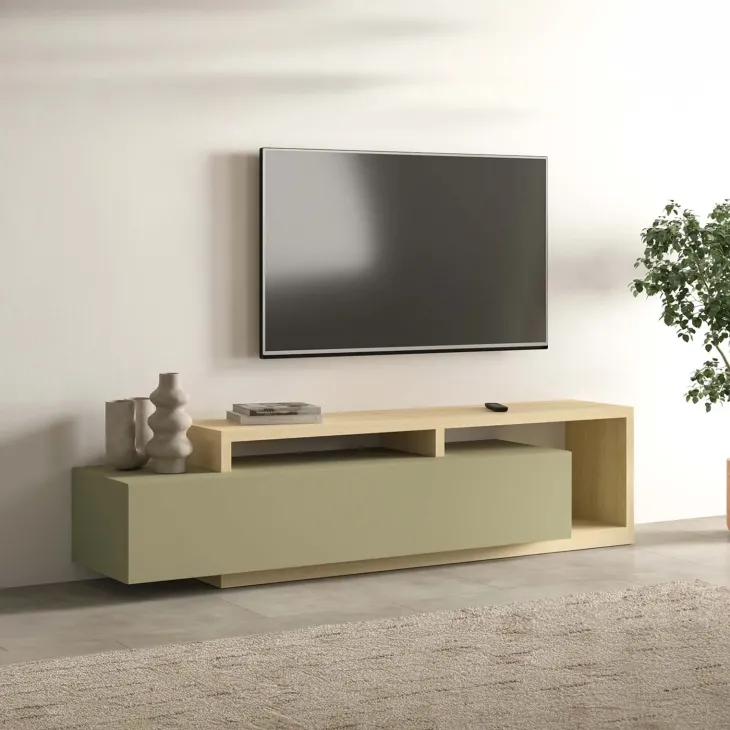 Mobile porta tv 219x52cm moderno soggiorno verde salvia rovere Megan Gihome®