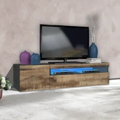 Mobile porta TV 155x37h cm 1 anta ardesia acero Light Small Gihome®