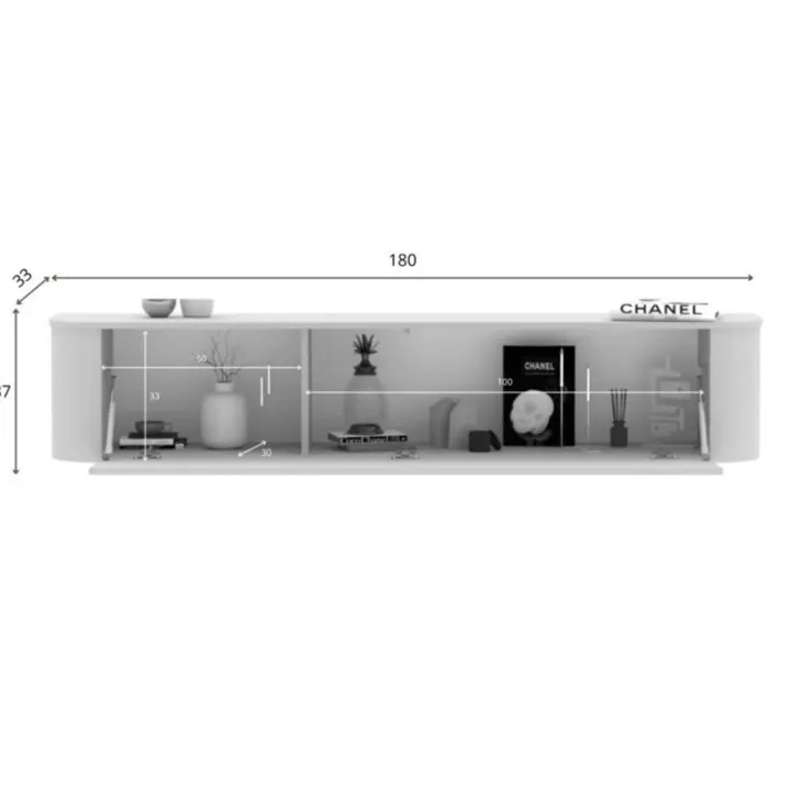 Mobile porta TV 180x37h cm 1 anta a ribalta beige cashmere Lucrezia