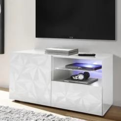 Mobile porta TV 122x57h cm1 anta 1 cassetto bianco lucido con serigrafia Marvis