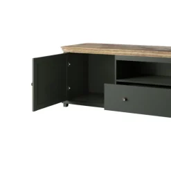 Mobile porta TV 181x61h cm 1 anta 1 cassetto moderno verde scuro quercia Texel