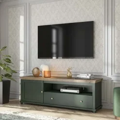 Mobile porta TV 181x61h cm 1 anta 1 cassetto moderno verde scuro quercia Texel