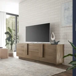 Mobile porta TV 182x63h cm 1 anta 2 cassetti moderno rovere scuro Alvarez