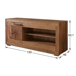 Mobile porta TV 130x62h cm 1 anta 2 ripiani a vista legno massello rovere Ebania