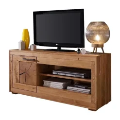 Mobile porta TV 130x62h cm 1 anta 2 ripiani a vista legno massello rovere Ebania
