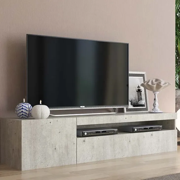 Mobile porta TV 155x37h cm 1 anta soggiorno cemento Light Small Gihome®